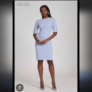 Rickie Freeman For Teri Jon Elegant Blue Pearl Embellished Dress